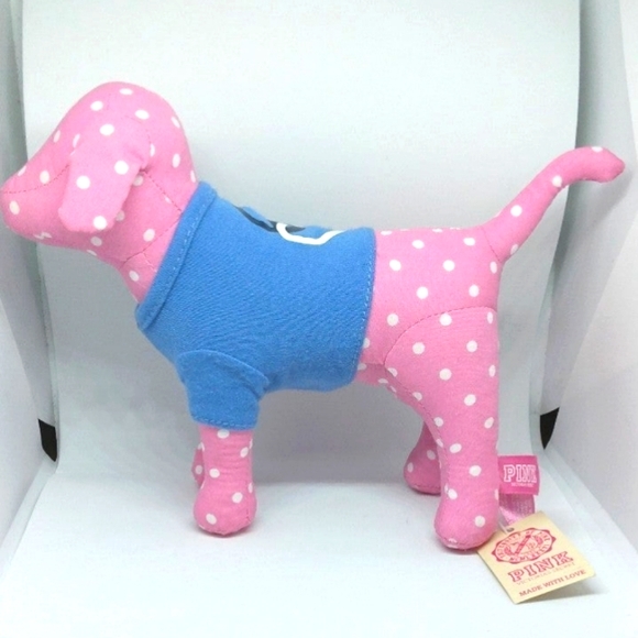 PINK by Victoria's Secret Pink Polka Dot Peace and Love Small Plush Dog - Picture 1 of 2